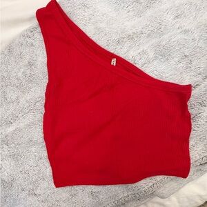 Emma & Sam Red One-Shoulder Crop Top